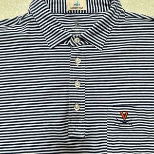 Johnnie-O Navy Striped Men's UVA Logo Shirt !NOTE RE SIZE!